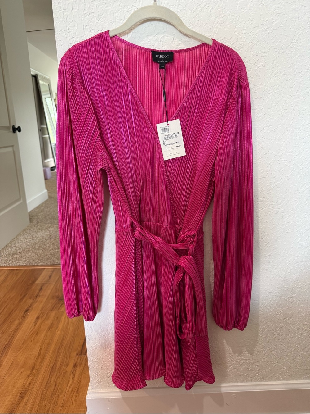 NWT Bardot Hot Pink Pleated Wrap Mini Dress